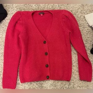 pink button up sweater